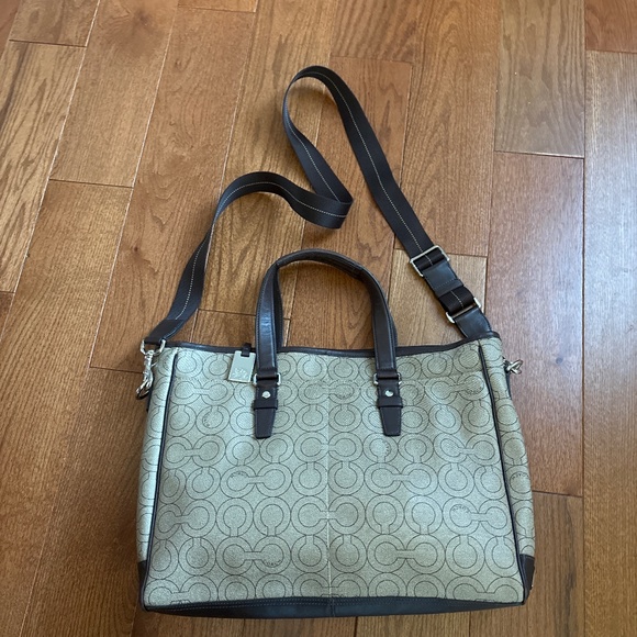 Coach Unisex Tan/Brown Leather Logo Laptop Crossbody Tote Bag Unisex - Picture 1 of 9